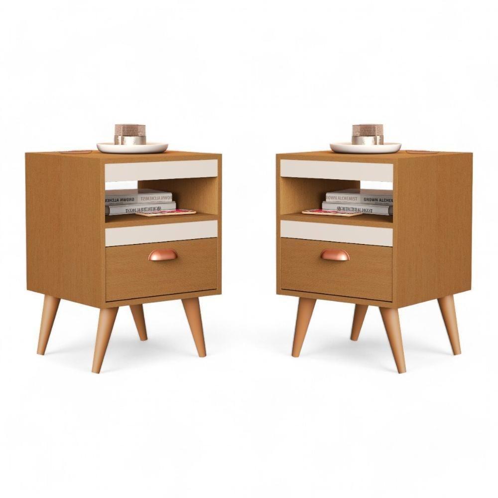 Kit 02 Mesas De Cabeceira Flex Sal Ypê E Off White Sal - 3