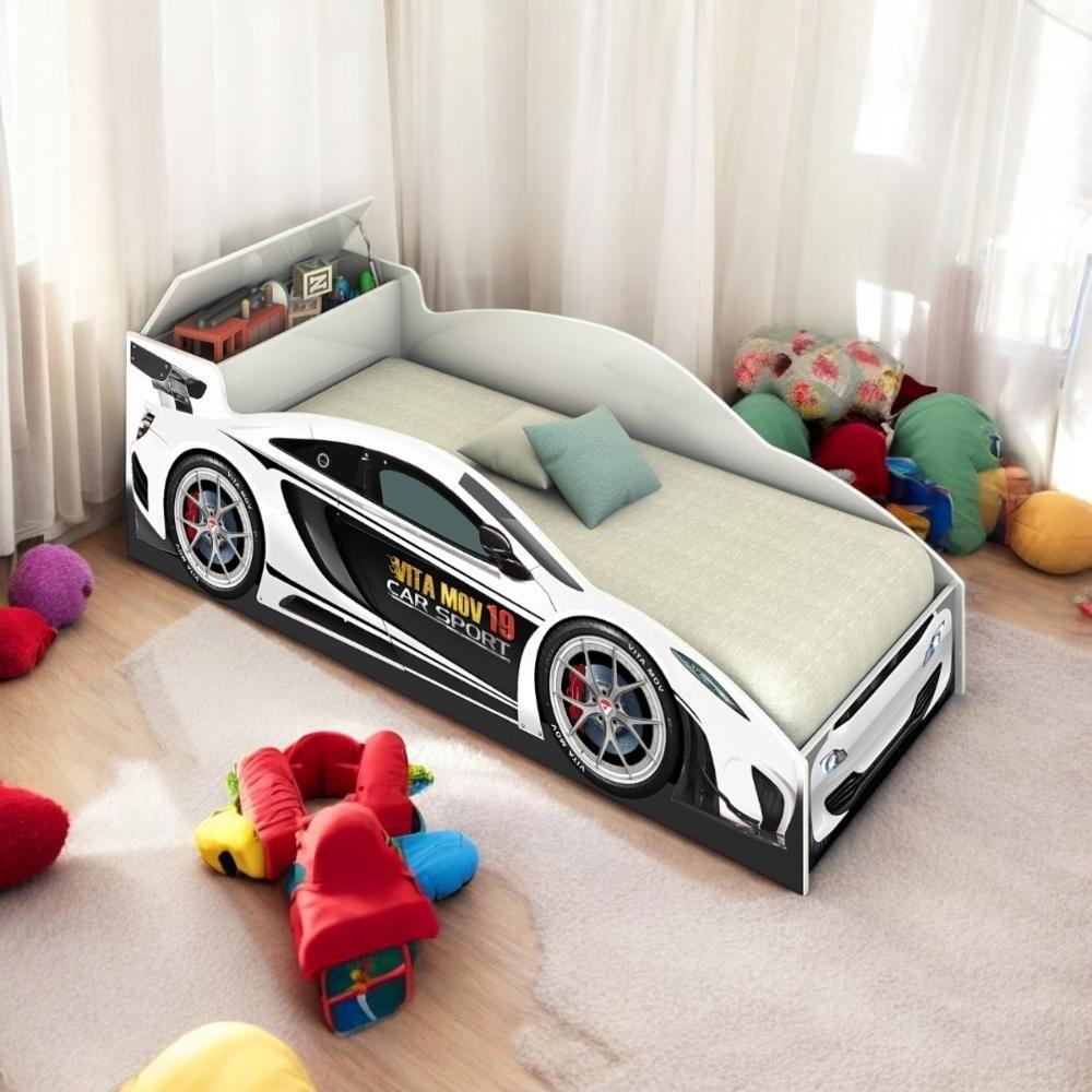 Cama Juvenil Speed Com Baú Branca Com Colchão - 1