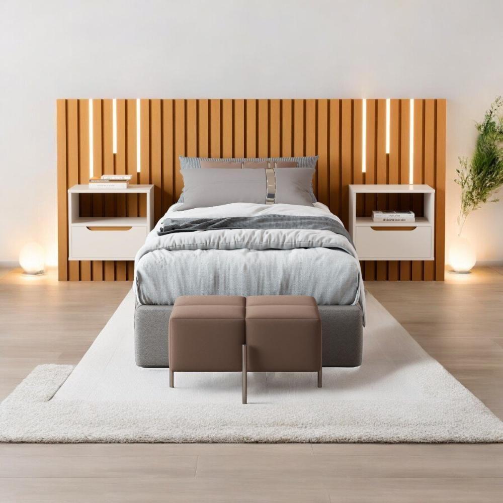 Cabeceira Solteiro Maracá Com 2 Mesas De Cabeceira E Leds Jb - 1