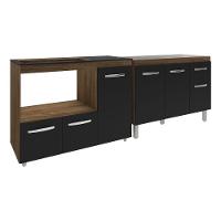 Gabinete Cozinha Armário Balcão De Pia 120 Cm Aline E Balcão Para Fogão Cooktop 5 Bocas E Forno Alana Savana Preto - 1