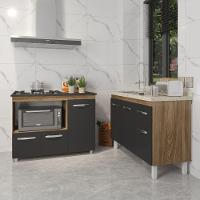 Gabinete Cozinha Armário Balcão De Pia 120 Cm Aline E Balcão Para Fogão Cooktop 5 Bocas E Forno Alana Savana Preto - 5