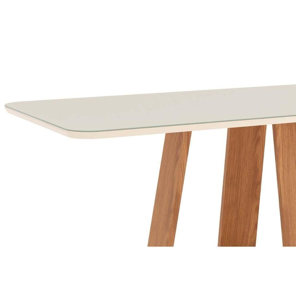 Sala de Jantar Completa Lins c/ Tampo Madeirado c/ Vidro Curvo 200x90cm e 6 Cadeiras Malu Nature/Marrom Amêndoa - Henn - 4