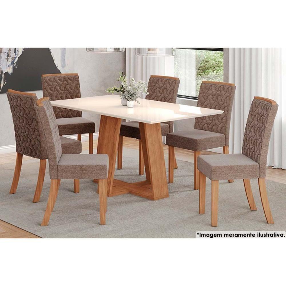 Sala de Jantar Completa Lins c/ Tampo Madeirado Reto 160x90cm e 6 Cadeiras Esther Nature/Cacao - Henn - 1