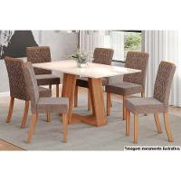 Sala de Jantar Completa Lins c/ Tampo Madeirado Reto 160x90cm e 6 Cadeiras Esther Nature/Cacao - Henn - 1