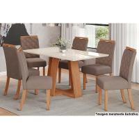 Sala de Jantar Completa Lins c/ Tampo Madeirado c/ Vidro 160x90cm e 6 Cadeiras Bella Nature/Marrom Amêndoa - Henn - 1