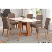 Sala de Jantar Completa Lins c/ Tampo Madeirado Reto 160x90cm e 6 Cadeiras Malu Nature/Marrom Amêndoa - Henn - 1