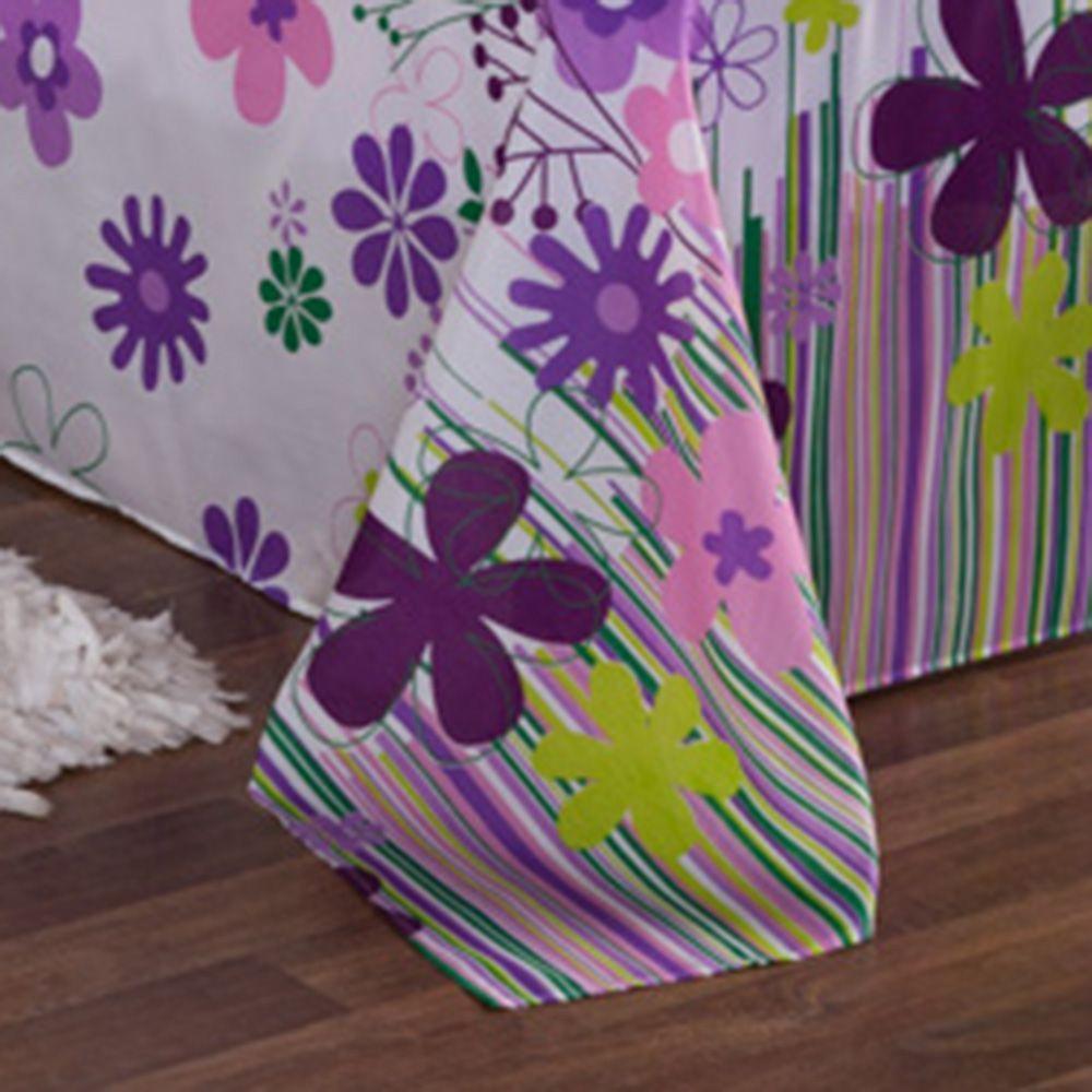 Kit Coordenado Cobre Leito Com Lençol Solteiro Alegria Lilás - 2