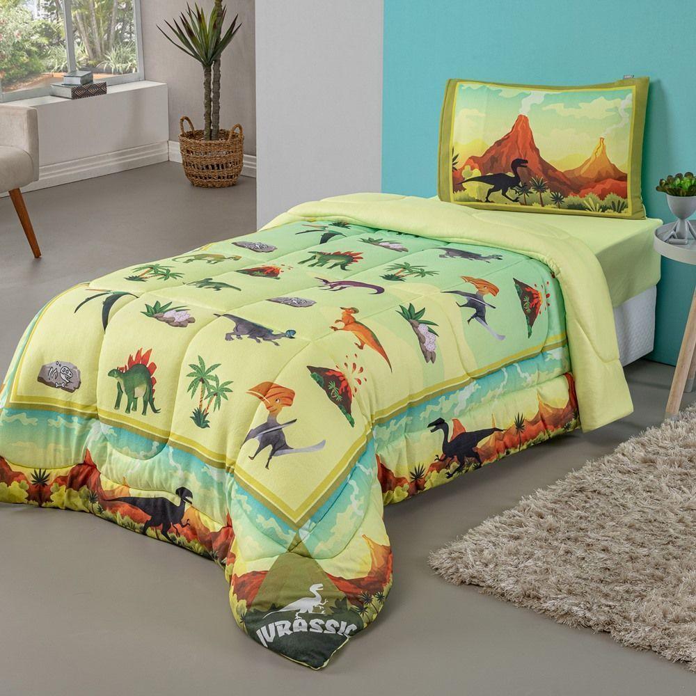 Kit Edredom + Lençol Plush Fofinho Infantil Dupla Face Dream 3 Peças Solteiro - Dinossauro - 4