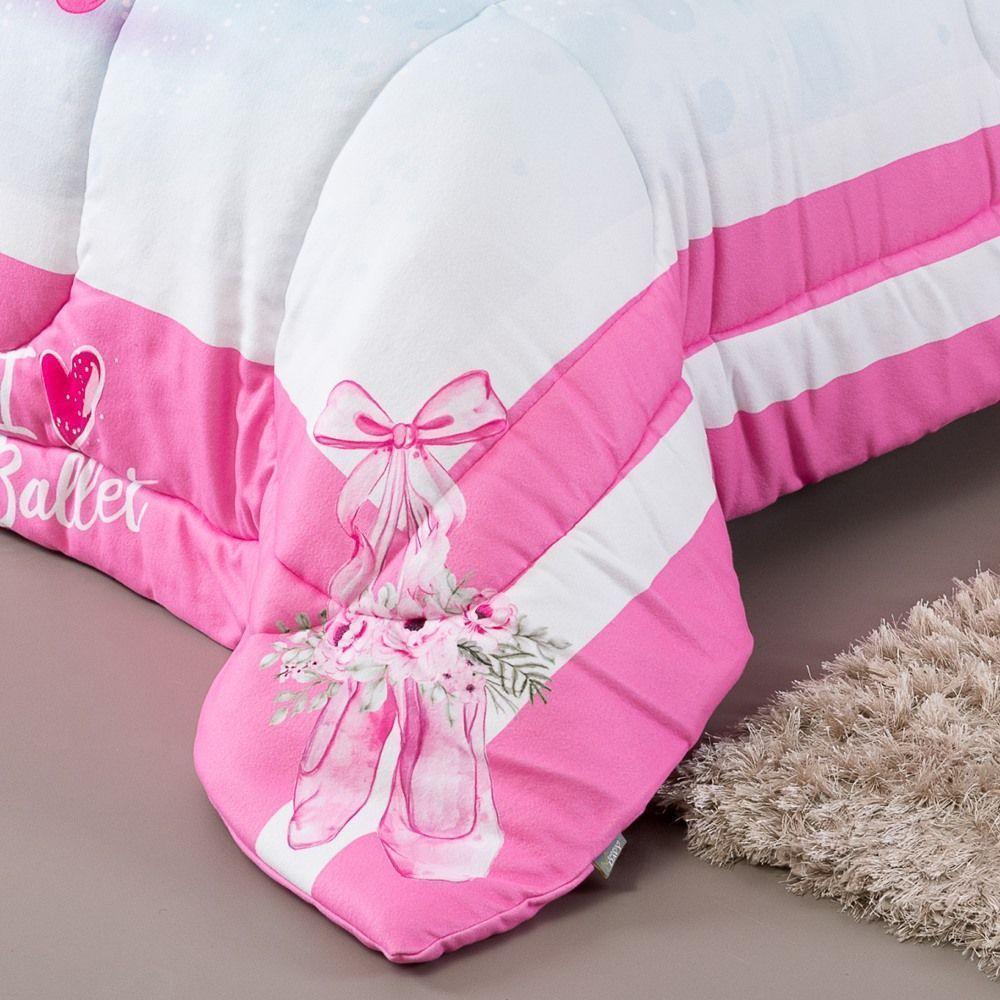 Kit Edredom + Lençol Plush Fofinho Infantil Dupla Face Dream 3 Peças Solteiro - Bailarina - 3