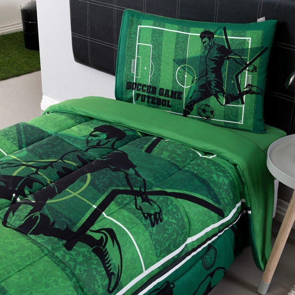Kit Edredom + Lençol Plush Fofinho Infantil Dupla Face Dream 3 Peças Solteiro - Futebol - 1