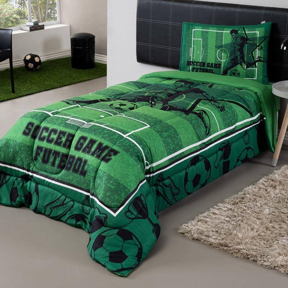Kit Edredom + Lençol Plush Fofinho Infantil Dupla Face Dream 3 Peças Solteiro - Futebol - 2