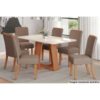 Sala de Jantar Completa Lins c/ Tampo Madeirado c/ Vidro Curvo 160x90cm e 6 Cadeiras Malu Nature/Marrom Amêndoa - Henn - 1
