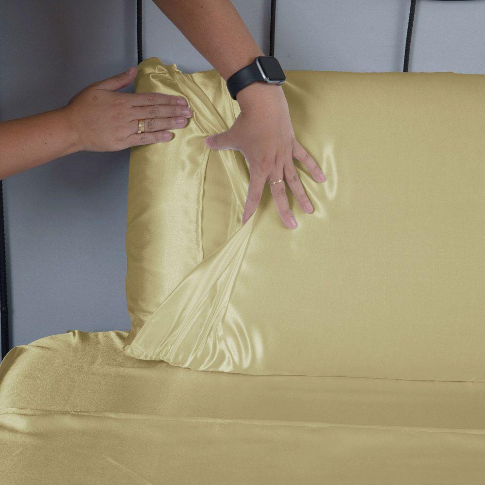 Jogo De Lençol Arya Queen 4 Peças Cetim Charmousse Brilhante Macio - Dourado - 3