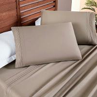 Jogo De Lençol Aria King 4 Peças Micropercal 200 Fios Suave Detalhe Bordado - Taupe Bege - 1