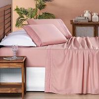 Jogo De Lençol Aria Casal 4 Peças Micropercal 200 Fios Suave Detalhe Bordado - Sal Rosa - 2