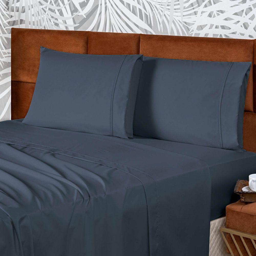 Jogo De Lençol Conforto Casal Padrão 4 Peças Micropercal 200 Fios C/ Elástico - Azul Marinho - 2