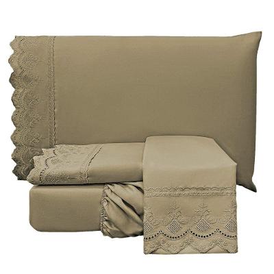 Jogo De Cama Lençol Queen Supremo Micropercal 300 Fios - Cáqui