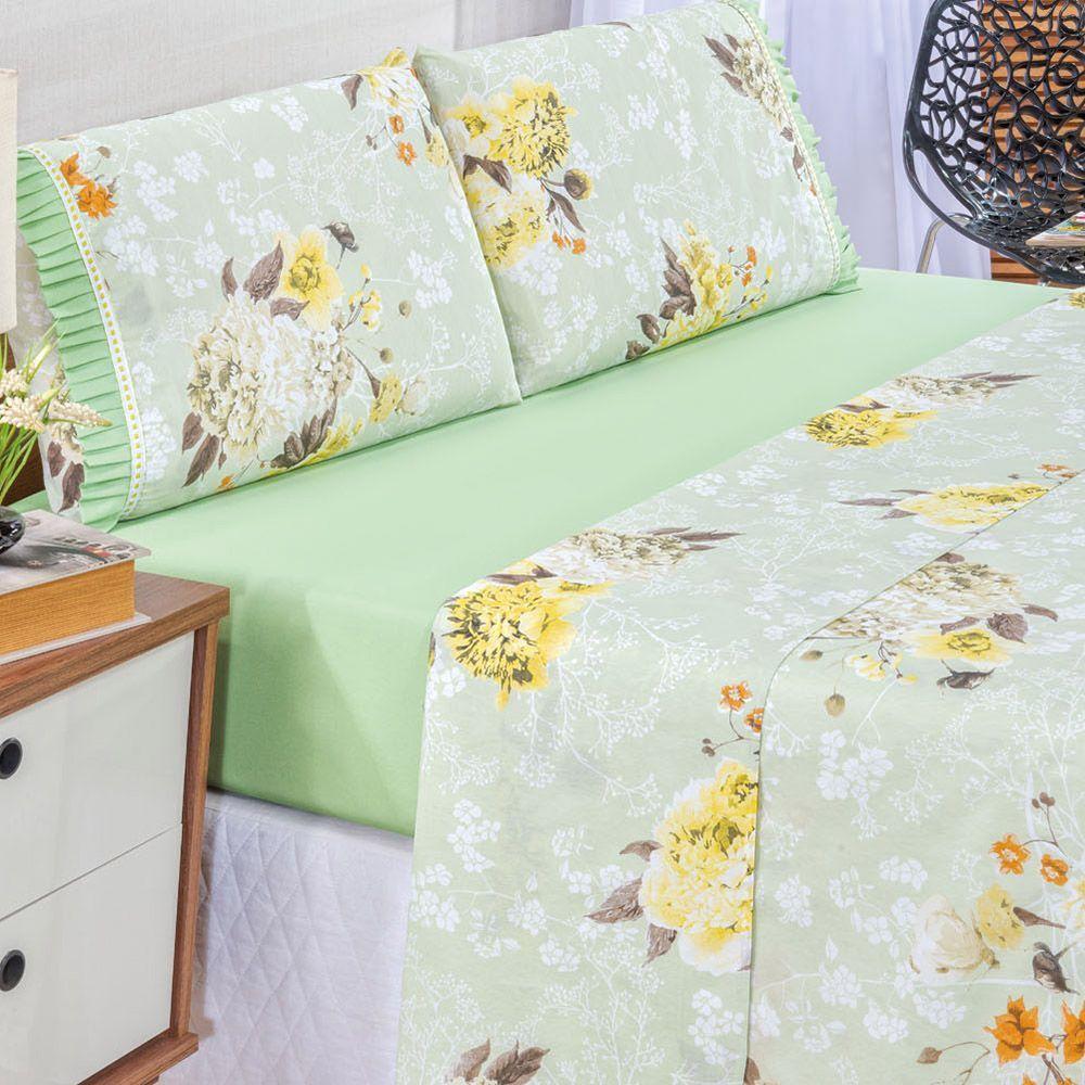 Jogo De Cama Lençol King Minuano 100% Algodão 4 Peças - Verde - 2