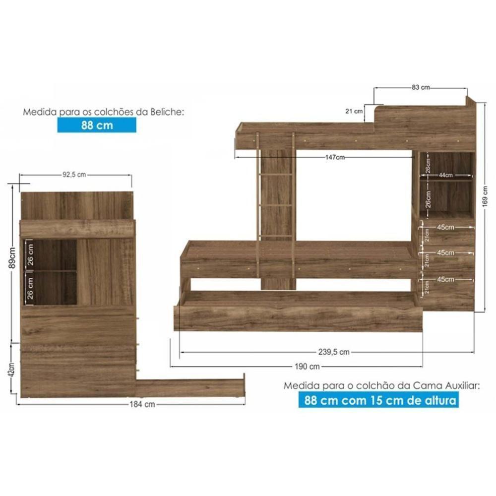 Treliche Plus c/ 3 Gavetas c/Auxiliar Jatoba - Santos Andirá - 2