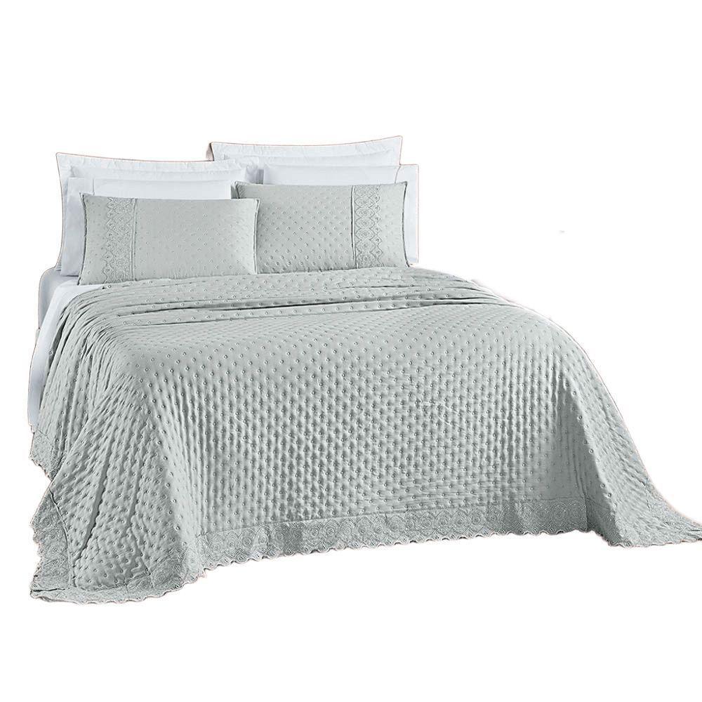 Kit Cobre Leito Colcha Nobre Casal Padrão 3 Peças Micropercal 200 Fios Matelado - Cinza Geada - 1