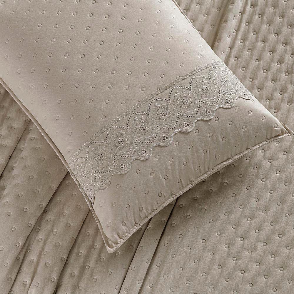 Kit Cobre Leito Colcha Nobre Casal Queen 3 Peças Micropercal 200 Fios Matelado - Taupe - 4