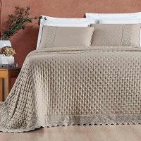 Kit Cobre Leito Colcha Nobre Casal Padrão 3 Peças Micropercal 200 Fios Matelado - Taupe - 3