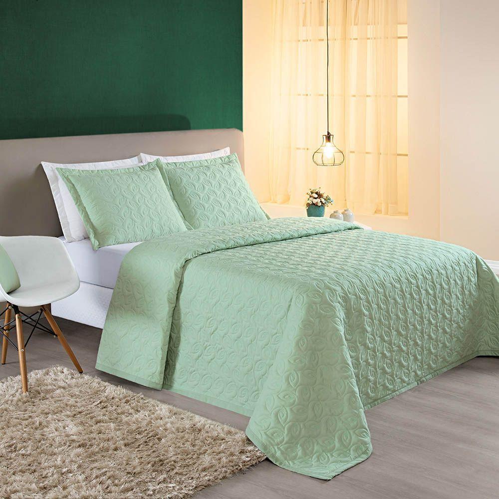 Kit Cobre Leito Colcha Tendência King 3 Peças Micropercal 200 Fios Bordado Premium - Verde - 3