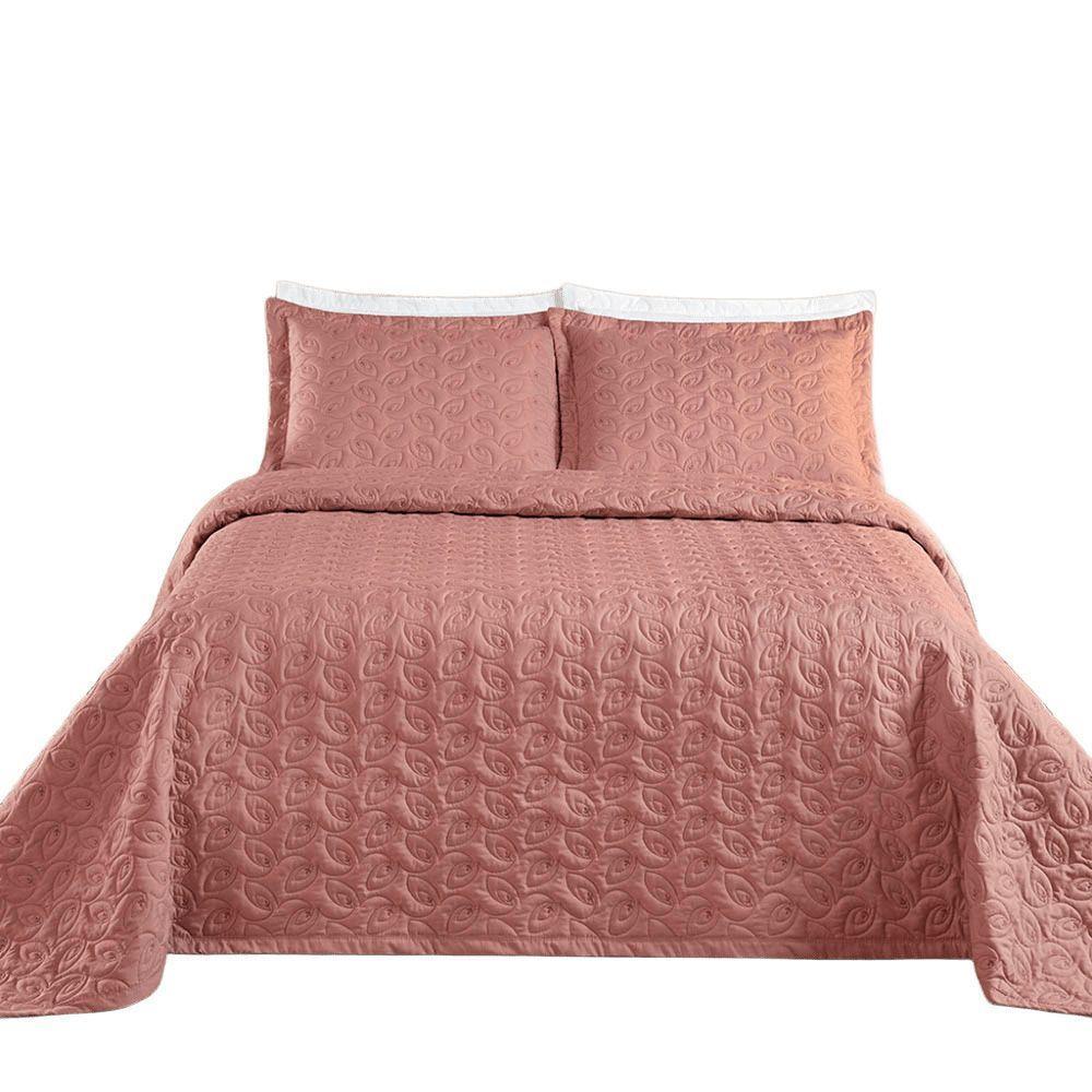 Kit Cobre Leito Colcha Tendência Queen 3 Peças Micropercal 200 Fios Bordado Premium - Rosê - 2
