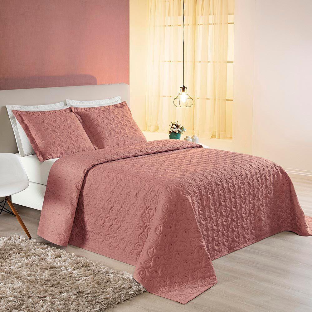 Kit Cobre Leito Colcha Tendência Queen 3 Peças Micropercal 200 Fios Bordado Premium - Rosê - 4