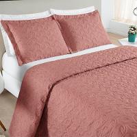 Kit Cobre Leito Colcha Tendência Queen 3 Peças Micropercal 200 Fios Bordado Premium - Rosê - 3