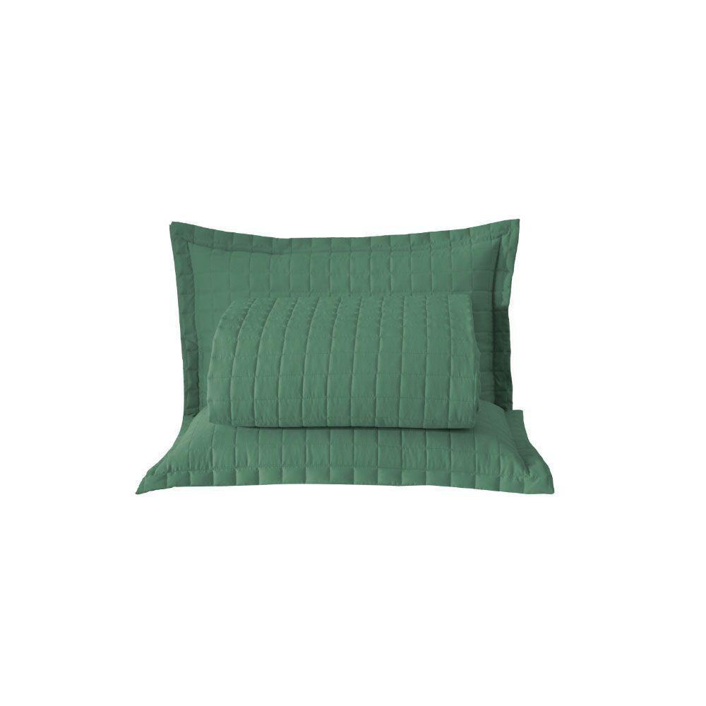 Kit Cobre Leito Colcha Unique Casal Queen 3 Peças Matelado Percal 300 Fios - Verde - 1