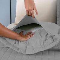 Kit Cobre Leito Colcha Unique Casal Queen 3 Peças Matelado Percal 300 Fios - Cinza