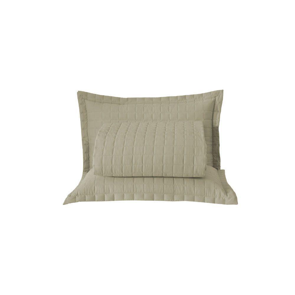 Kit Cobre Leito Colcha Unique Casal Padrão 3 Peças Matelado Percal 300 Fios - Cáqui - 1