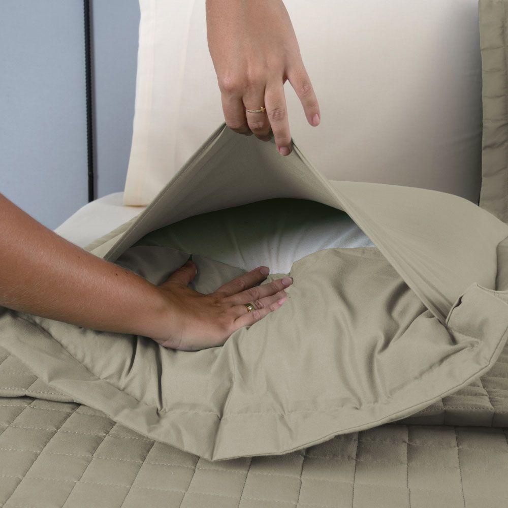 Kit Cobre Leito Colcha Unique Casal Padrão 3 Peças Matelado Percal 300 Fios - Cáqui - 2