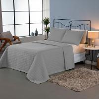 Kit Cobre Leito Colcha Unique Casal Padrão 3 Peças Matelado Percal 300 Fios - Cinza - 5