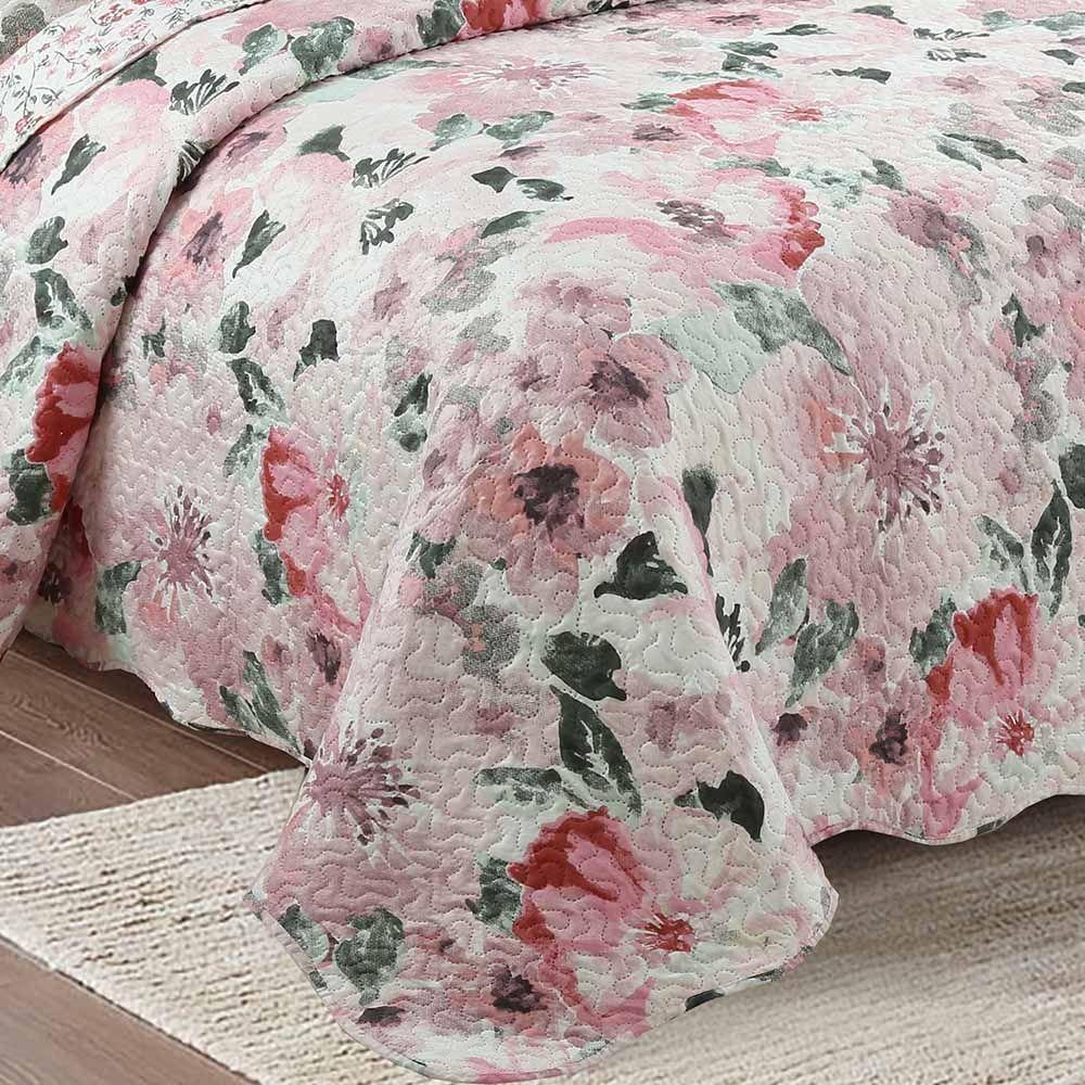 Kit Cobre Leito Colcha Daily Queen 3 Peças Dupla Face Estampado Floral - Sirlene Palha - 2