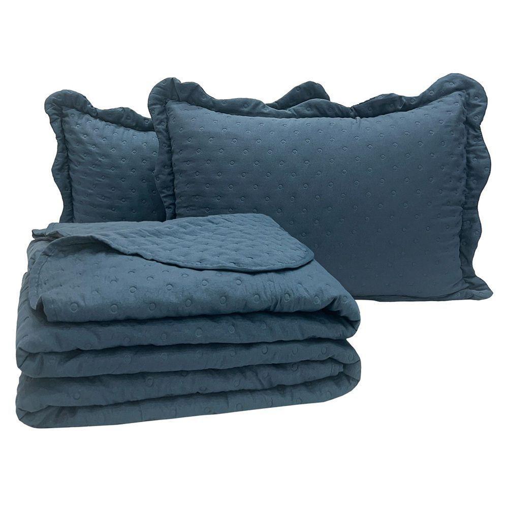 Kit Cobre Leito Colcha Alvorada Queen 3 Peças Percal 300 Fios Clássico - Azul Marinho - 1