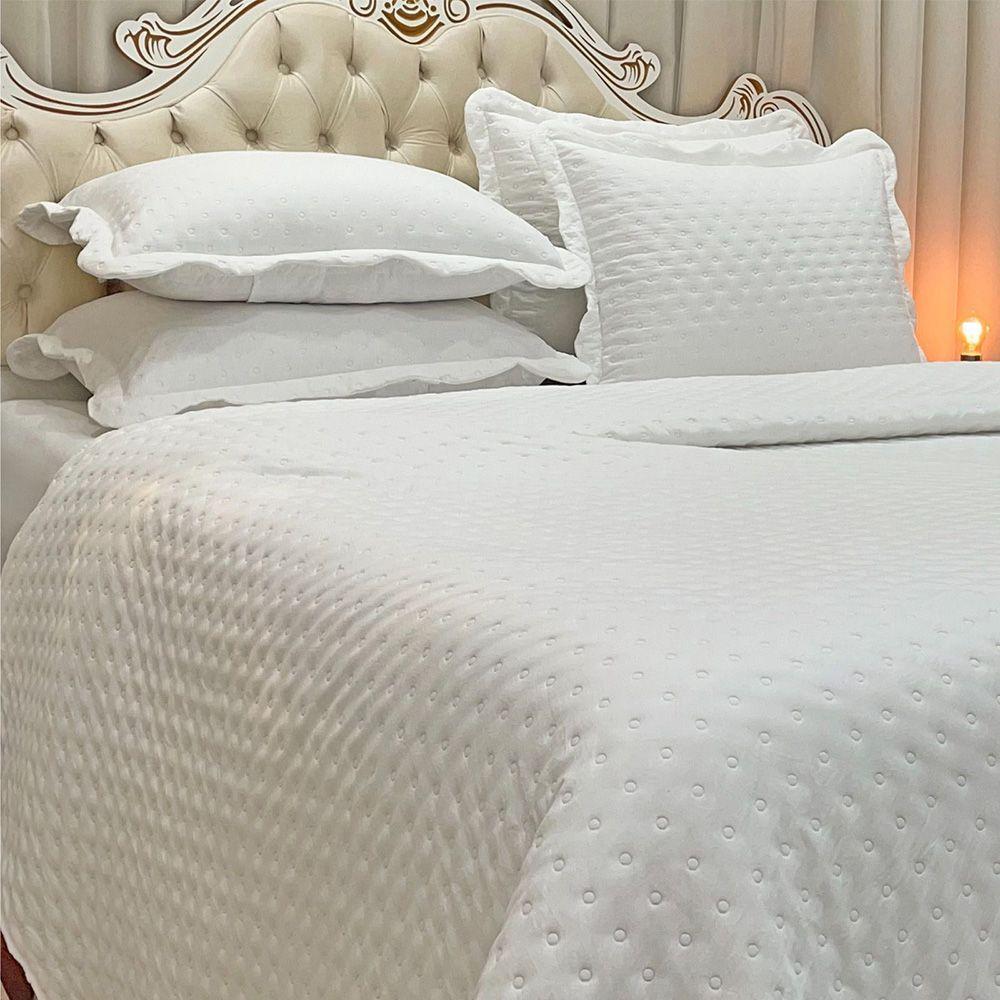 Kit Cobre Leito Colcha Alvorada Queen 3 Peças Percal 300 Fios Clássico - Branco - 4