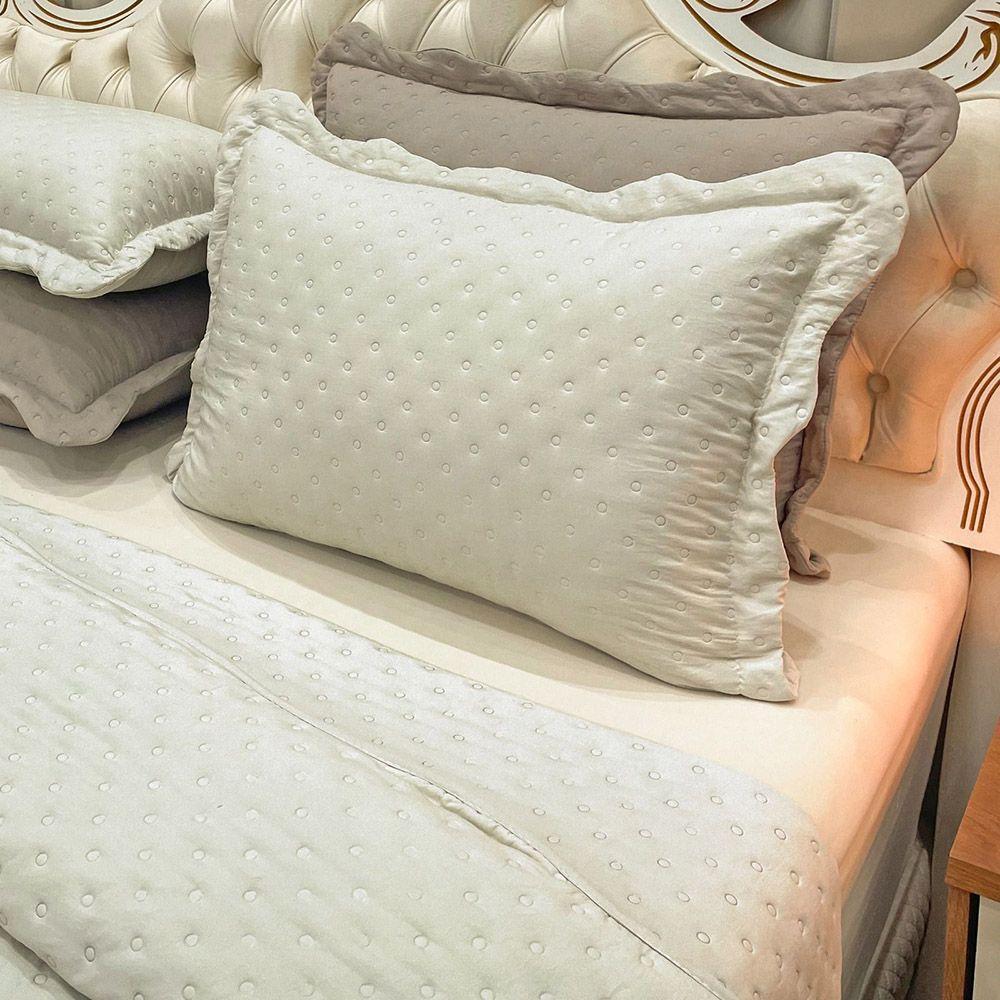 Kit Cobre Leito Colcha Alvorada Casal 3 Peças Percal 300 Fios Clássico - Palha - 4