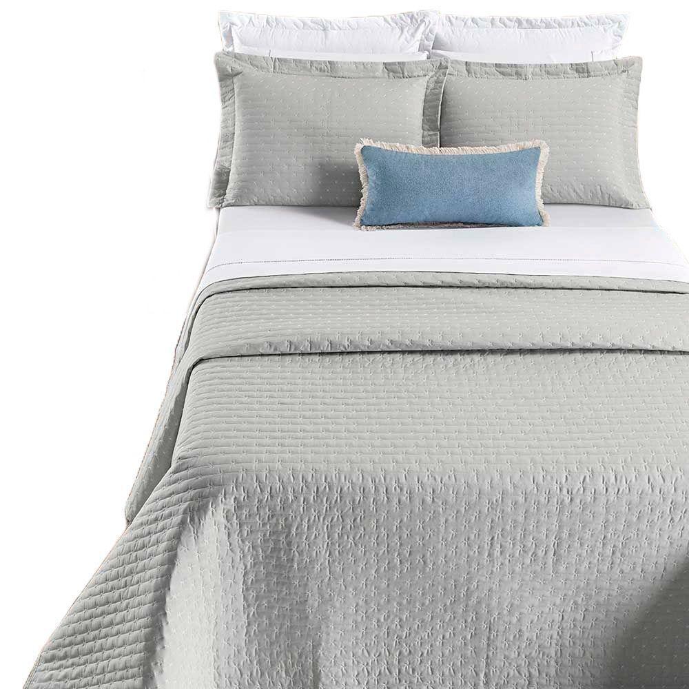 Kit Cobre Leito Colcha Quality King 3 Peças Percale 200 Fios Bordado - Cinza - 1
