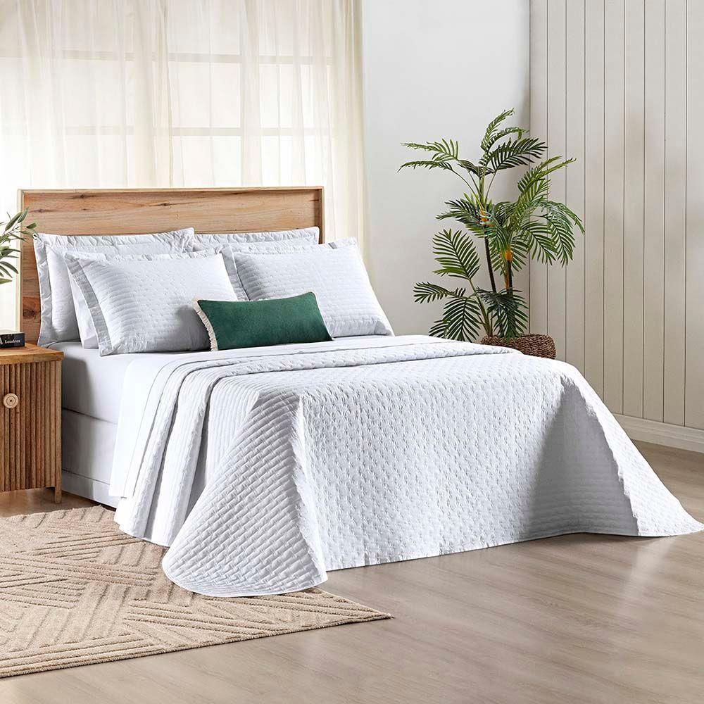 Kit Cobre Leito Colcha Quality Casal 3 Peças Percale 200 Fios Bordado - Branco - 5