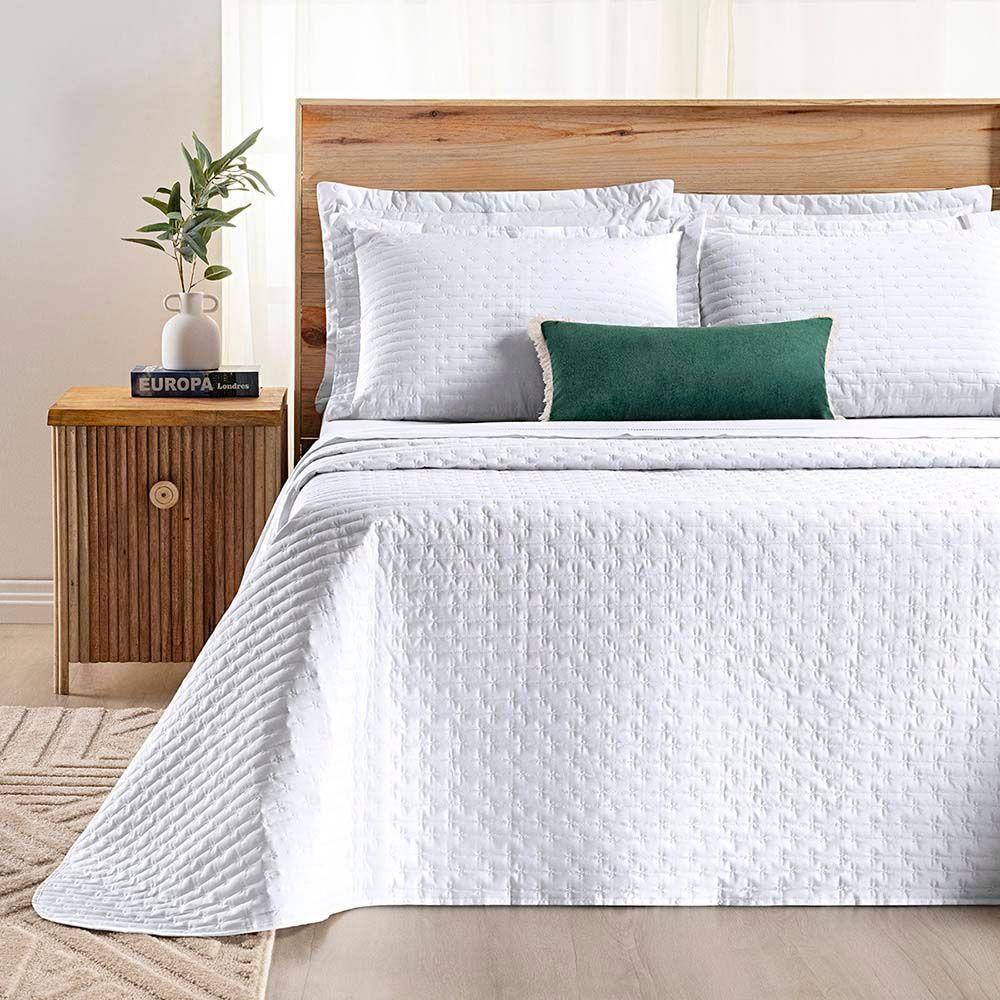 Kit Cobre Leito Colcha Quality Casal 3 Peças Percale 200 Fios Bordado - Branco - 6