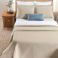 Kit Cobre Leito Colcha Quality King 3 Peças Percale 200 Fios Bordado - Cáqui - 2