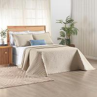 Kit Cobre Leito Colcha Quality King 3 Peças Percale 200 Fios Bordado - Cáqui - 3