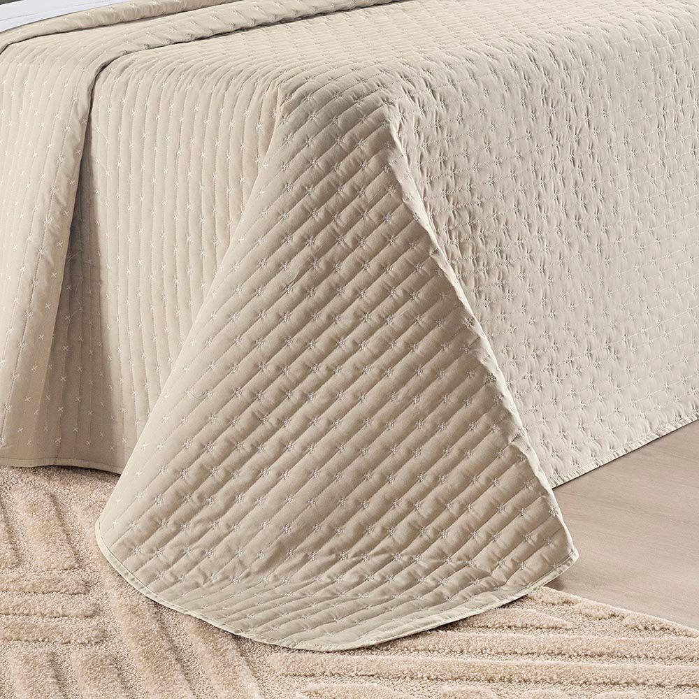 Kit Cobre Leito Colcha Quality Casal 3 Peças Percale 200 Fios Bordado - Cáqui - 5