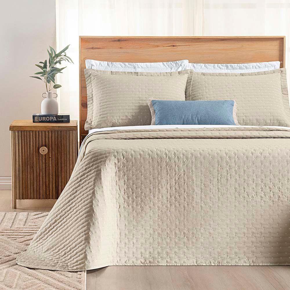 Kit Cobre Leito Colcha Quality Casal 3 Peças Percale 200 Fios Bordado - Cáqui - 6