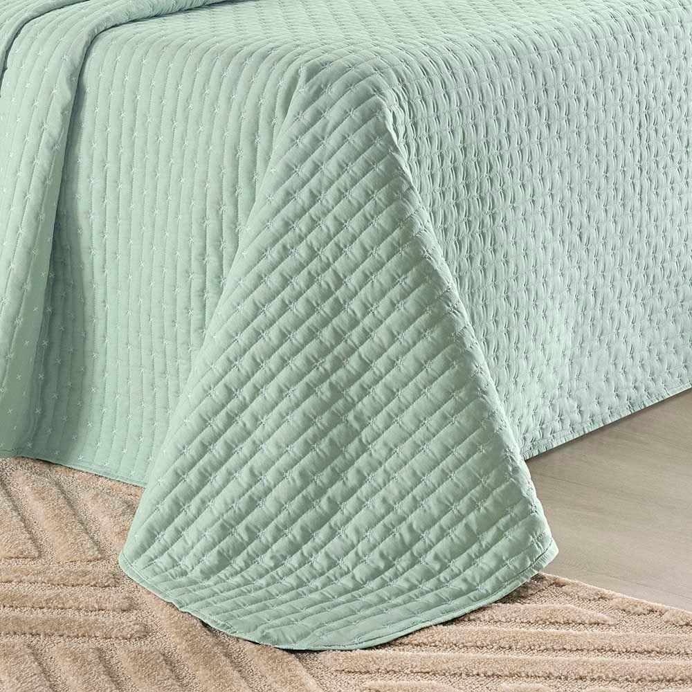 Kit Cobre Leito Colcha Quality King 3 Peças Percale 200 Fios Bordado - Verde Menta - 5