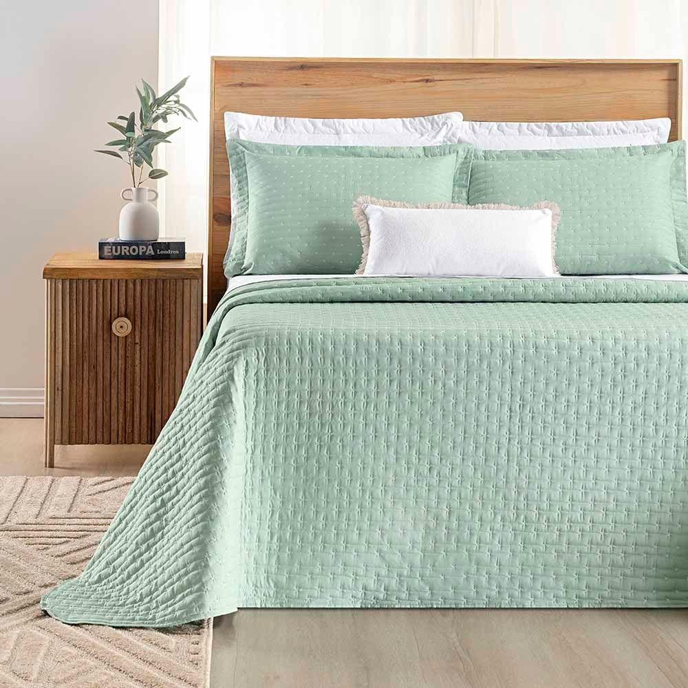 Kit Cobre Leito Colcha Quality King 3 Peças Percale 200 Fios Bordado - Verde Menta - 6