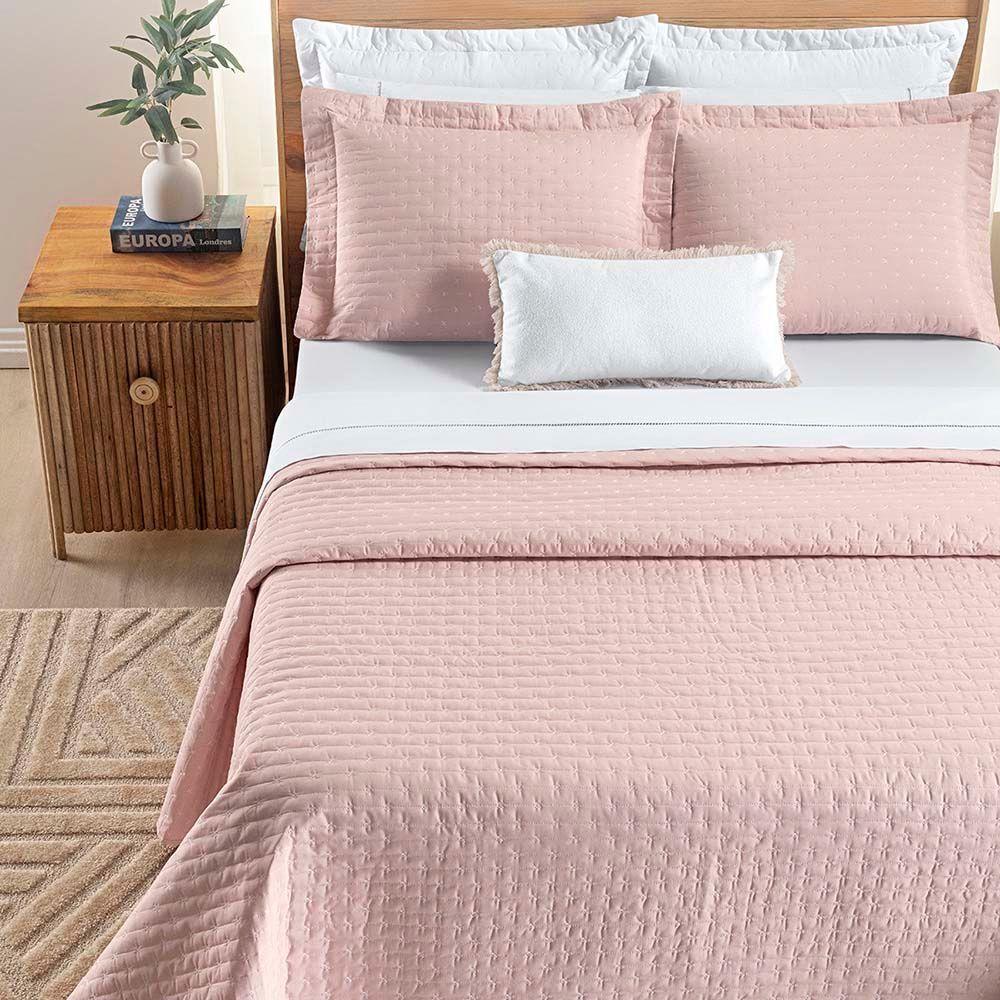 Kit Cobre Leito Colcha Quality Casal 3 Peças Percale 200 Fios Bordado - Rosa - 2