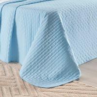 Kit Cobre Leito Colcha Quality Casal 3 Peças Percale 200 Fios Bordado - Azul Céu